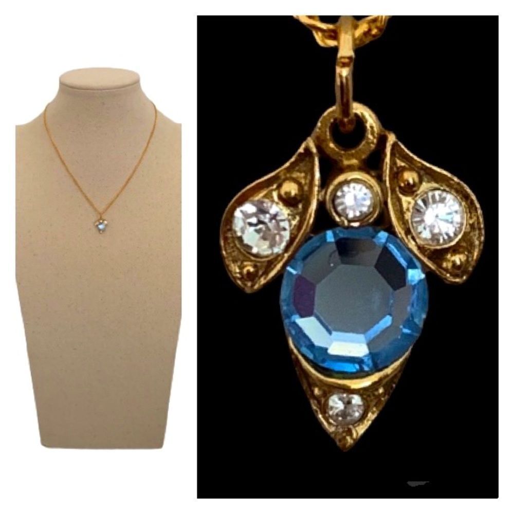 Bee or Flower Pendant Necklace – Aquamarine Blue Crystal – Gift-Ready